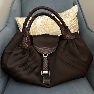 AUTHENTIC Fendi Brown Satin & Leather Napa Spy Bag